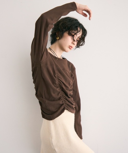 Trish（トリッシュ）の「テレコシャーリングプルオーバー（Tシャツ/カットソー・レディース・アイボリー/ブラウン・MEDIUM）」の21枚目の写真