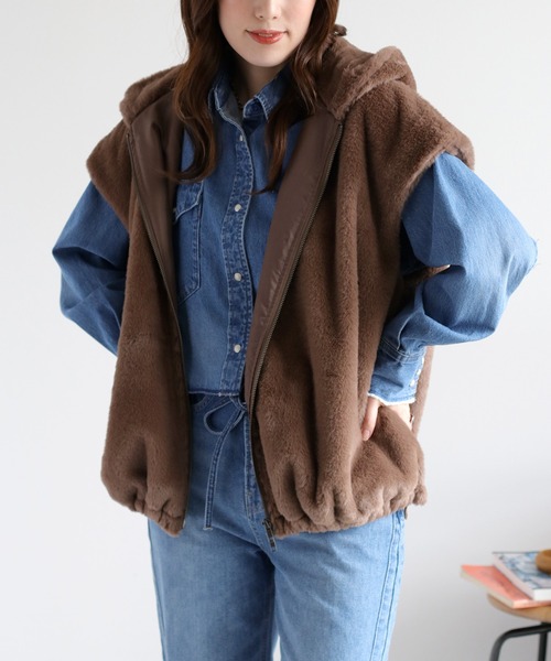 セール】ミンクファーライクフードベスト（ブルゾン）｜cepo（セポ）の