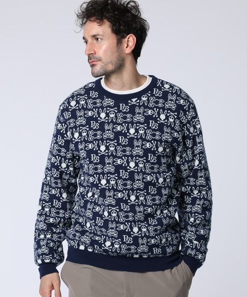 Psycho Bunny（サイコバニー）の「オリジナルジャガード クルーネック総柄ニット（ニット/セーター・メンズ・ライトグレー/ネイビー/バーガンディー・MEDIUM/X-LARGE/LARGE）」の3枚目の写真