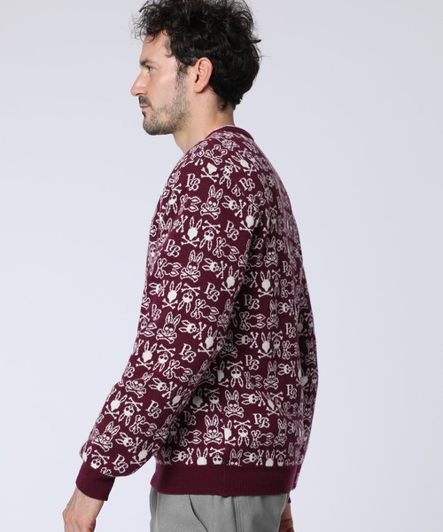 Psycho Bunny（サイコバニー）の「オリジナルジャガード クルーネック総柄ニット（ニット/セーター・メンズ・ライトグレー/ネイビー/バーガンディー・MEDIUM/X-LARGE/LARGE）」の12枚目の写真