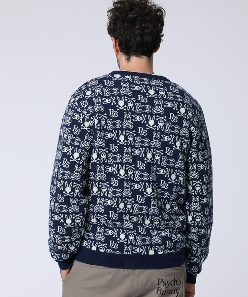Psycho Bunny（サイコバニー）の「オリジナルジャガード クルーネック総柄ニット（ニット/セーター・メンズ・ライトグレー/ネイビー/バーガンディー・MEDIUM/X-LARGE/LARGE）」の4枚目の写真