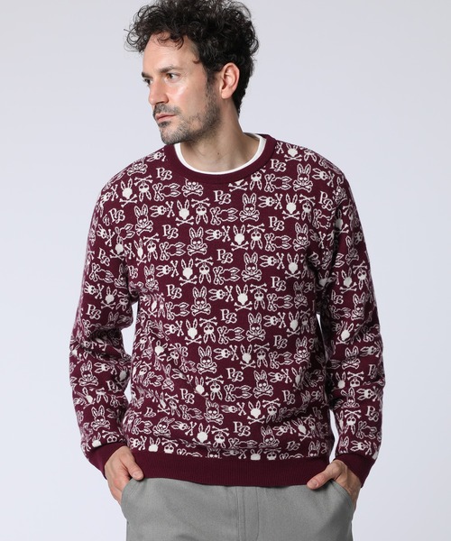 Psycho Bunny（サイコバニー）の「オリジナルジャガード クルーネック総柄ニット（ニット/セーター・メンズ・ライトグレー/ネイビー/バーガンディー・MEDIUM/X-LARGE/LARGE）」の11枚目の写真