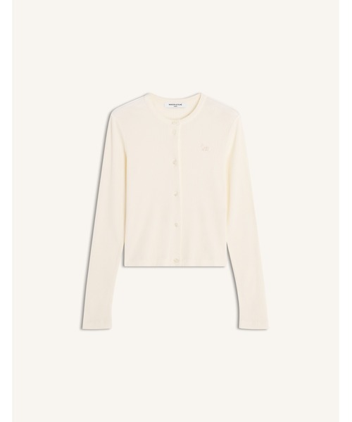 Maison Kitsune(メゾンキツネ)の「RIBBED BABY FOX CARDIGAN(カーディガン/ボレロ・レディース・ブラック/ワインレッド/オフホワイト・XS/S/M/L)」の1枚目の写真