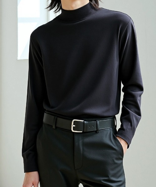 BENUSTA(ベヌスタ)の「A'GEM/9 × .kom 『BENUSTA /ベヌスタ』Mock Neck Basic Long Sleeve Tee /モックネックベーシックロングスリーブカットソー(Tシャツ/カットソー・メンズ・チャコールグレー/ブラック/ホワイト・M)」の3枚目の写真