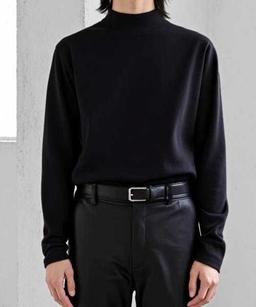 BENUSTA(ベヌスタ)の「A'GEM/9 × .kom 『BENUSTA /ベヌスタ』Mock Neck Basic Long Sleeve Tee /モックネックベーシックロングスリーブカットソー(Tシャツ/カットソー・メンズ・チャコールグレー/ブラック/ホワイト・M)」の4枚目の写真