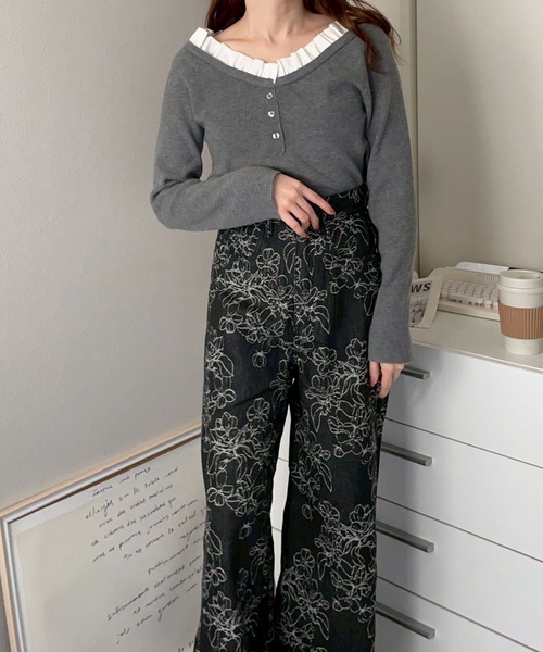 merrylatte（メリーラテ）の「フラワージャガードワイドデニム【NOUA】（デニムパンツ・レディース・ホワイト/ブラック・S/M）」の17枚目の写真