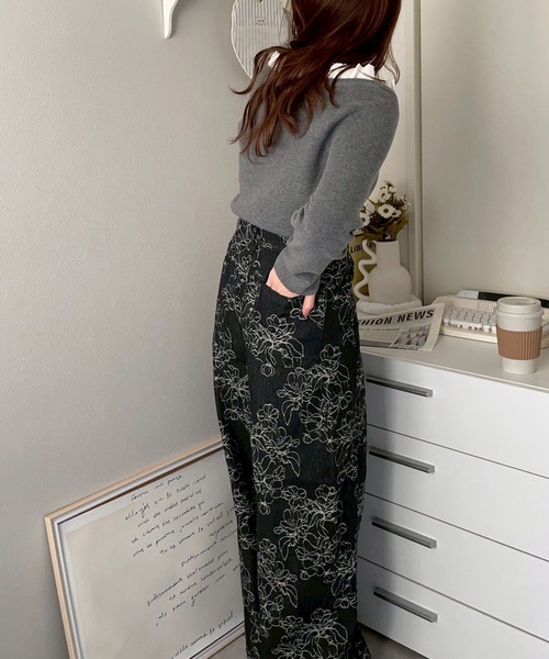 merrylatte（メリーラテ）の「フラワージャガードワイドデニム【NOUA】（デニムパンツ・レディース・ホワイト/ブラック・S/M）」の21枚目の写真