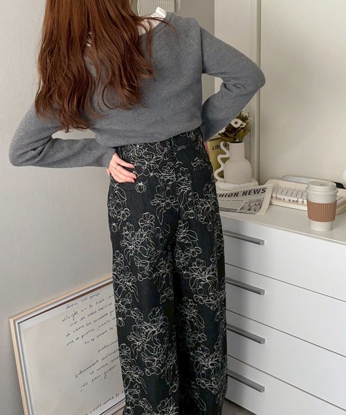 merrylatte（メリーラテ）の「フラワージャガードワイドデニム【NOUA】（デニムパンツ・レディース・ホワイト/ブラック・S/M）」の22枚目の写真