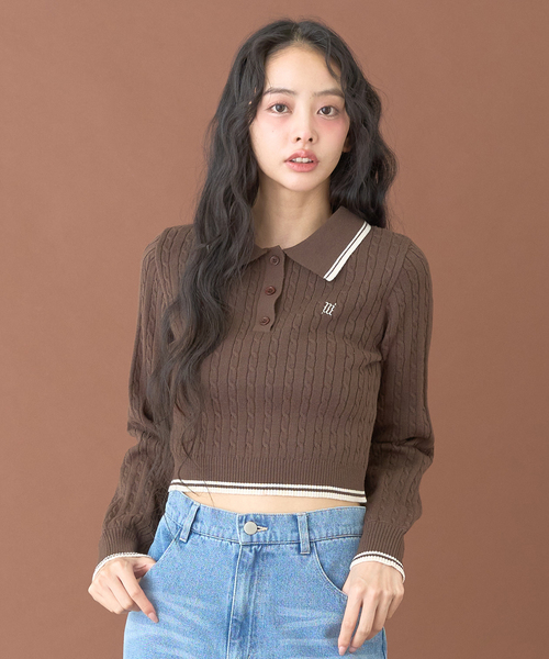 Mi-je(ミジェ)の「コンパクトポロニット【韓国ファッション】(ニット/セーター・レディース・アイボリー/ミント/ブラウン・F)」の4枚目の写真
