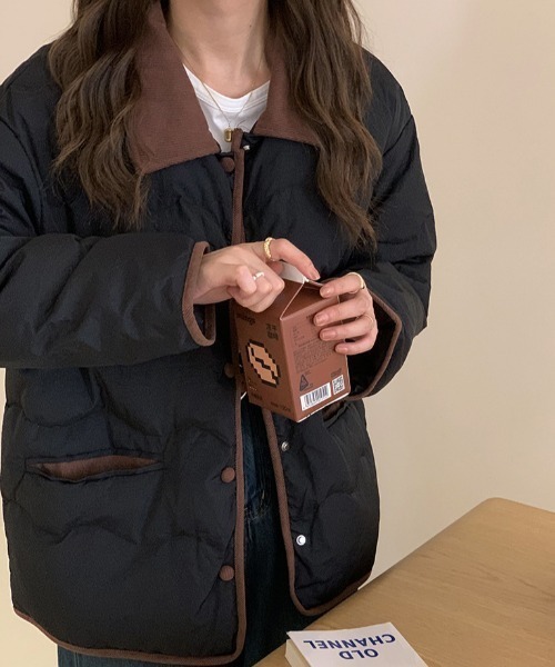 Teem Store(チームストア)の「コーデュロイカラーキルティング中綿ジャケット(ダウンジャケット/コート・レディース・ブラック/ブルー/ベージュ・F)」の2枚目の写真