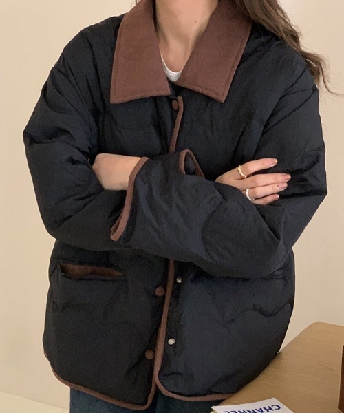 Teem Store(チームストア)の「コーデュロイカラーキルティング中綿ジャケット(ダウンジャケット/コート・レディース・ブラック/ブルー/ベージュ・F)」の8枚目の写真