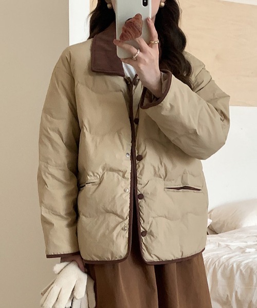 セール】コーデュロイカラーキルティング中綿ジャケット（ダウン