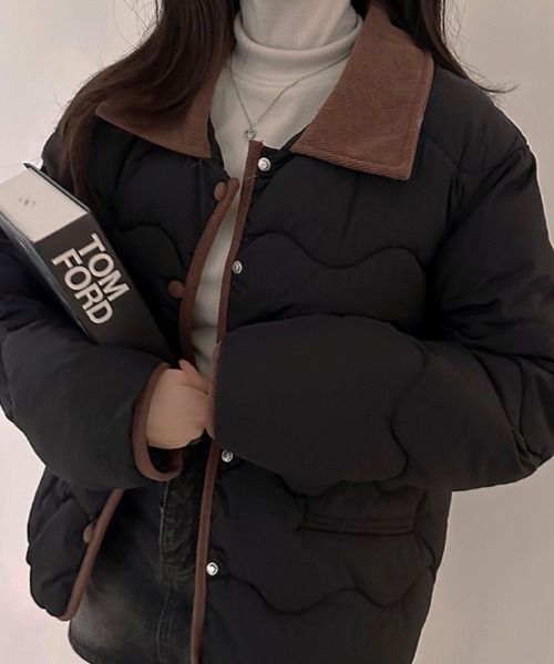 Teem Store(チームストア)の「コーデュロイカラーキルティング中綿ジャケット(ダウンジャケット/コート・レディース・ブラック/ブルー/ベージュ・F)」の6枚目の写真