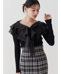 MERCURYDUO | 異素材ラッフルリボンリブニット(ニット/セーター)