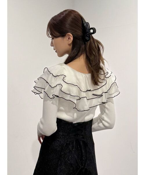 MERCURYDUO（マーキュリーデュオ）の「異素材ラッフルリボンリブニット（ニット/セーター・レディース・オフホワイト/ブラック/ラベンダー・FREE）」の12枚目の写真