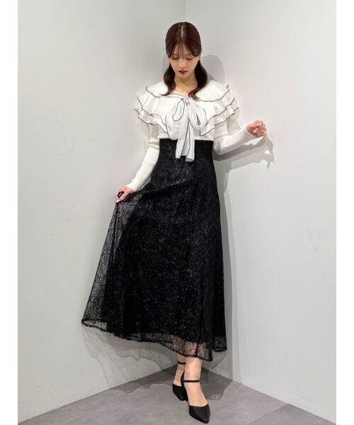 MERCURYDUO（マーキュリーデュオ）の「異素材ラッフルリボンリブニット（ニット/セーター・レディース・オフホワイト/ブラック/ラベンダー・FREE）」の13枚目の写真