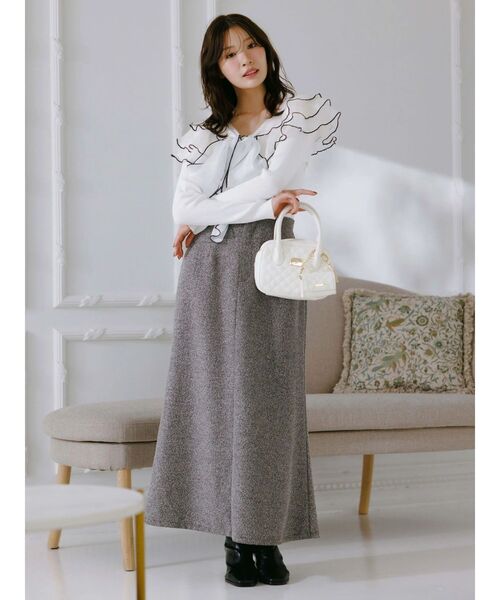 MERCURYDUO（マーキュリーデュオ）の「異素材ラッフルリボンリブニット（ニット/セーター・レディース・オフホワイト/ブラック/ラベンダー・FREE）」の4枚目の写真