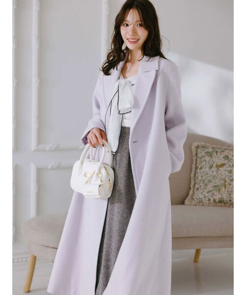 MERCURYDUO（マーキュリーデュオ）の「異素材ラッフルリボンリブニット（ニット/セーター・レディース・オフホワイト/ブラック/ラベンダー・FREE）」の6枚目の写真