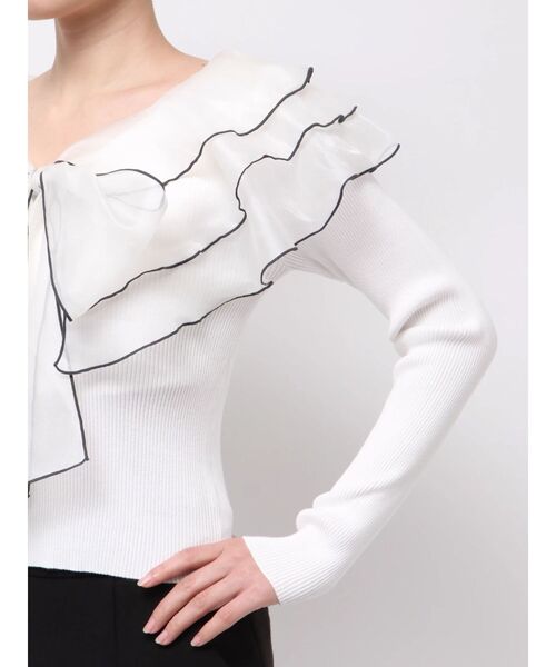 MERCURYDUO（マーキュリーデュオ）の「異素材ラッフルリボンリブニット（ニット/セーター・レディース・オフホワイト/ブラック/ラベンダー・FREE）」の20枚目の写真