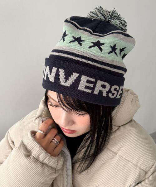 CONVERSE（コンバース）の「WEGO/CONVERSE PON WATCH（ニットキャップ/ビーニー・レディース・ワイン/ブラック/ネイビー・FREE）」の7枚目の写真