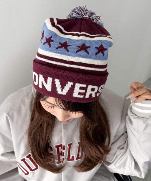 CONVERSE（コンバース）の「WEGO/CONVERSE PON WATCH（ニットキャップ/ビーニー・レディース・ワイン/ブラック/ネイビー・FREE）」の9枚目の写真