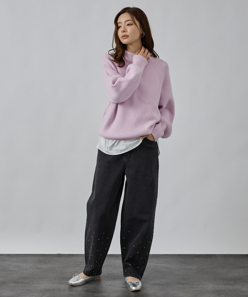 abahouse mavie（アバハウスマヴィ）の「片畦モックネックプルオーバー（ニット/セーター・レディース・チャコールグレー/グレイッシュブルー/オフホワイト/ピンク・フリー）」の13枚目の写真