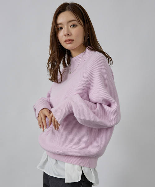 abahouse mavie（アバハウスマヴィ）の「片畦モックネックプルオーバー（ニット/セーター・レディース・チャコールグレー/グレイッシュブルー/オフホワイト/ピンク・フリー）」の14枚目の写真