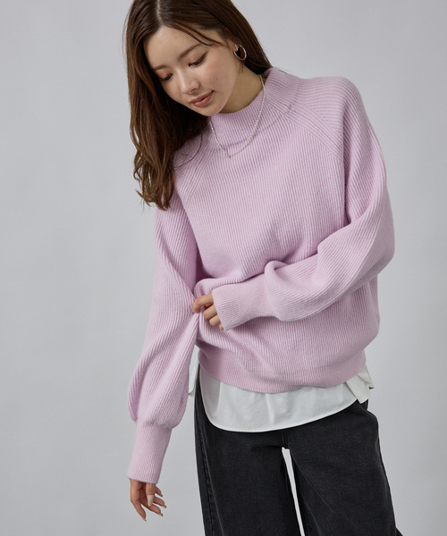 abahouse mavie（アバハウスマヴィ）の「片畦モックネックプルオーバー（ニット/セーター・レディース・チャコールグレー/グレイッシュブルー/オフホワイト/ピンク・フリー）」の15枚目の写真