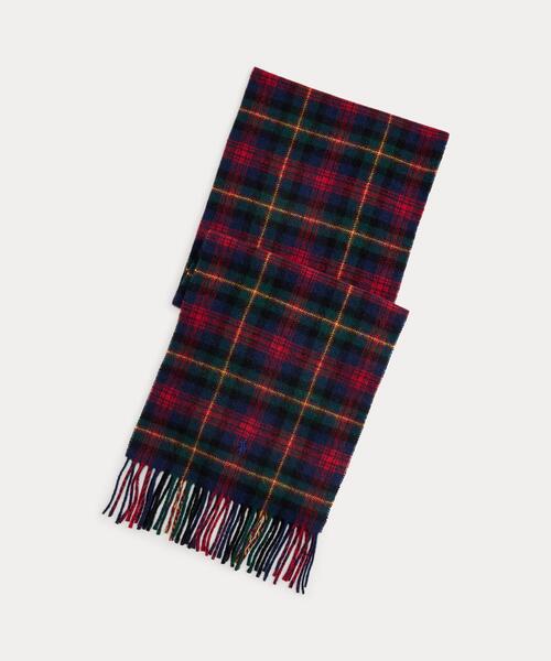 新品♪ポロラルフローレン マフラー チェック ホースマーク ウール フリンジ チェック フリンジ ウール マフラー（マフラー）｜POLO RALPH LAUREN
