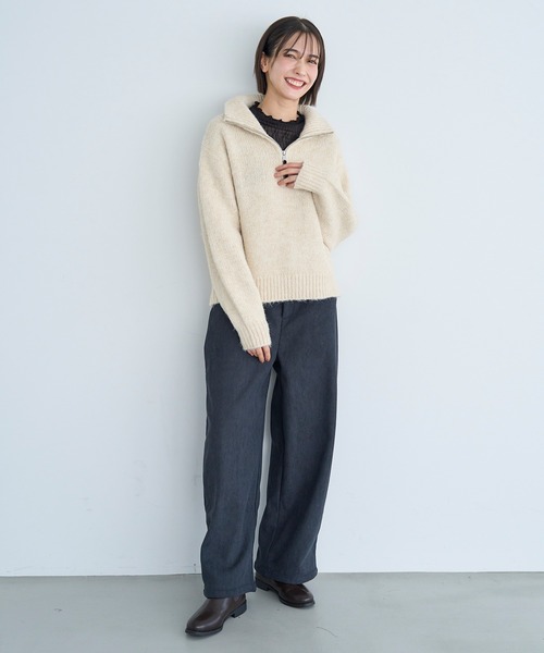 mil(ミル)の「【新色追加・再生産】裏地あったか カーブパンツ【585082】(その他パンツ・レディース・ブラウン/テラコッタ/チャコールグレー/グレイッシュベージュ・FREE/S-Short/S-Regular/M-Short/M-Regular)」の13枚目の写真