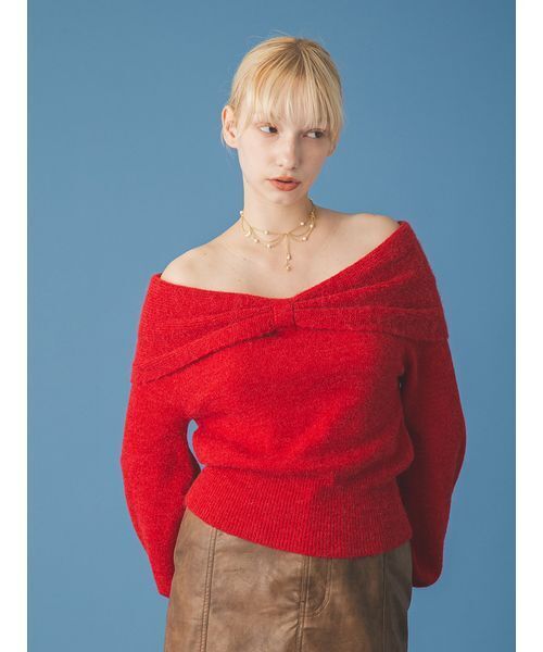 FURFUR(ファーファー)の「リボンモヘアニットトップス(ニット/セーター・レディース・レッド/ホワイト/ライトブルー・F)」の6枚目の写真