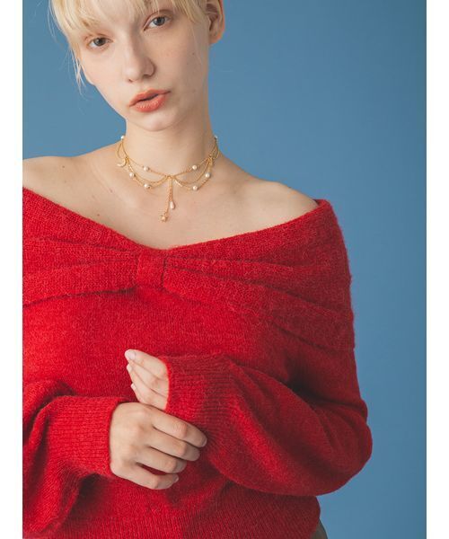 FURFUR(ファーファー)の「リボンモヘアニットトップス(ニット/セーター・レディース・レッド/ホワイト/ライトブルー・F)」の9枚目の写真