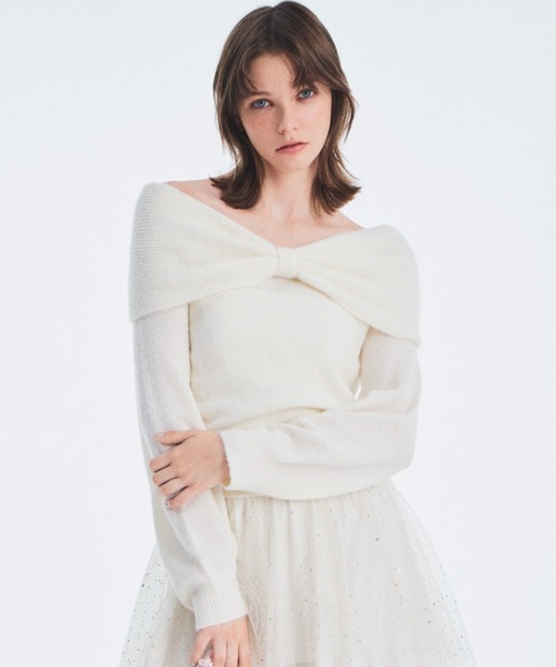 FURFUR(ファーファー)の「リボンモヘアニットトップス(ニット/セーター・レディース・レッド/ホワイト/ライトブルー・F)」の1枚目の写真