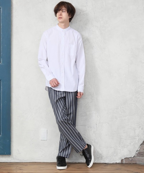 ARCADE(アーケード)の「春 バンドカラー オックスフォードシャツ/選べるマルチ釦&ノーマル釦(シャツ/ブラウス・メンズ・ブラック系1/ネイビー系1/サックスブルー系1/サックスブルー系2/ホワイト系1/ホワイト系2/ブラック系2/ネイビー系2・M/L/LL)」の10枚目の写真