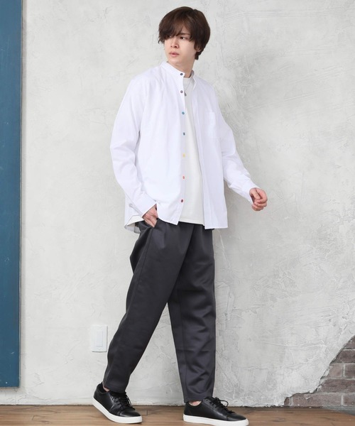 ARCADE(アーケード)の「春 バンドカラー オックスフォードシャツ/選べるマルチ釦&ノーマル釦(シャツ/ブラウス・メンズ・ブラック系1/ネイビー系1/サックスブルー系1/サックスブルー系2/ホワイト系1/ホワイト系2/ブラック系2/ネイビー系2・M/L/LL)」の11枚目の写真