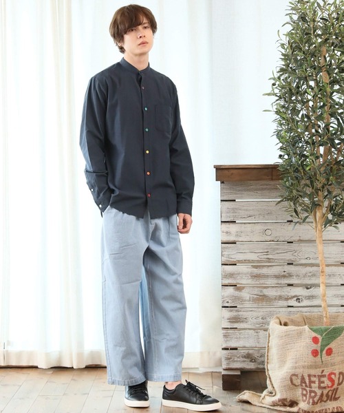 ARCADE(アーケード)の「春 バンドカラー オックスフォードシャツ/選べるマルチ釦&ノーマル釦(シャツ/ブラウス・メンズ・ブラック系1/ネイビー系1/サックスブルー系1/サックスブルー系2/ホワイト系1/ホワイト系2/ブラック系2/ネイビー系2・M/L/LL)」の14枚目の写真