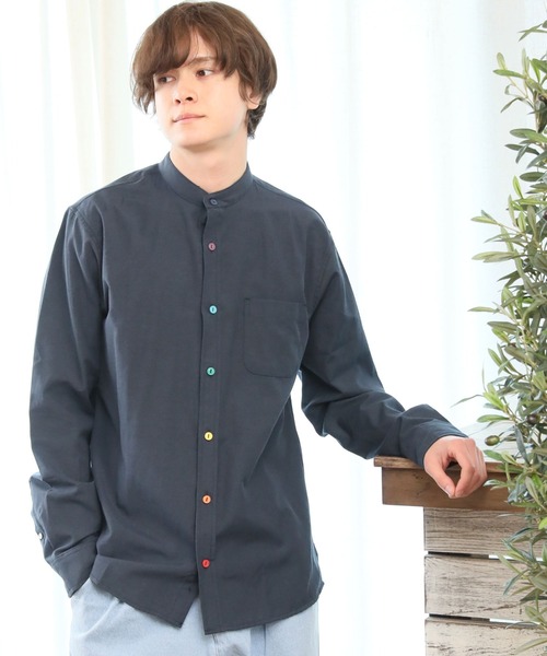 ARCADE(アーケード)の「春 バンドカラー オックスフォードシャツ/選べるマルチ釦&ノーマル釦(シャツ/ブラウス・メンズ・ブラック系1/ネイビー系1/サックスブルー系1/サックスブルー系2/ホワイト系1/ホワイト系2/ブラック系2/ネイビー系2・M/L/LL)」の17枚目の写真