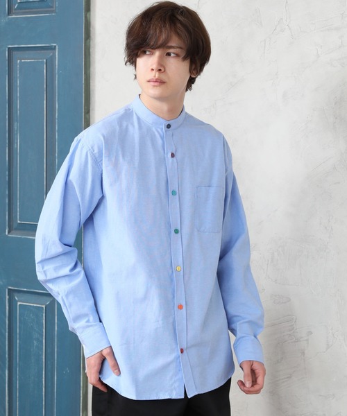 ARCADE(アーケード)の「春 バンドカラー オックスフォードシャツ/選べるマルチ釦&ノーマル釦(シャツ/ブラウス・メンズ・ブラック系1/ネイビー系1/サックスブルー系1/サックスブルー系2/ホワイト系1/ホワイト系2/ブラック系2/ネイビー系2・M/L/LL)」の19枚目の写真