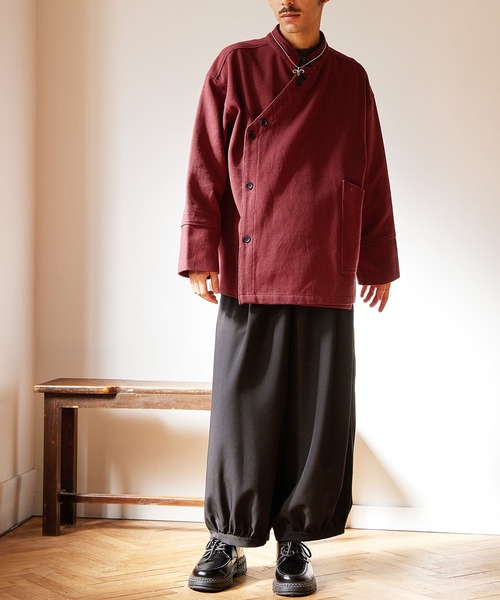 チャイハネ（チャイハネ）の「【チャイハネ】ネオコサック バンドカラー変形MEN'Sシャツ（シャツ/ブラウス・メンズ・レッド/ブラック/カーキ・FREE）」の6枚目の写真