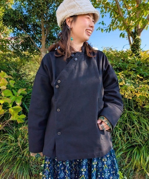 チャイハネ（チャイハネ）の「【チャイハネ】ネオコサック バンドカラー変形MEN'Sシャツ（シャツ/ブラウス・メンズ・レッド/ブラック/カーキ・FREE）」の11枚目の写真