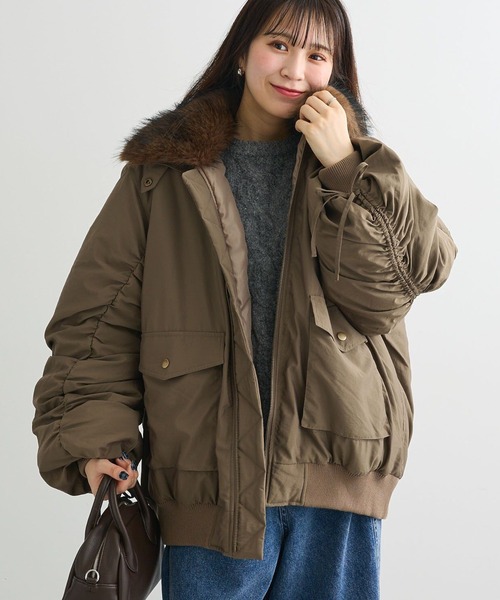 Green　Parks（グリーンパークス）の「・swing by ティペット付ミリタリーブルゾン（ブルゾン・レディース・カーキ/ブラウン/チャコールグレー・FREE）」の2枚目の写真