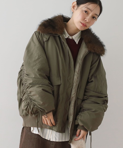 Green　Parks（グリーンパークス）の「・swing by ティペット付ミリタリーブルゾン（ブルゾン・レディース・カーキ/ブラウン/チャコールグレー・FREE）」の3枚目の写真