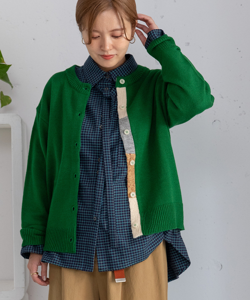 POU DOU DOU（プードゥドゥ）の「下前立て配色クルーネックカーディガン（カーディガン/ボレロ・レディース・ブラック/グレー/ブルー/レッド/グリーン・M）」の3枚目の写真