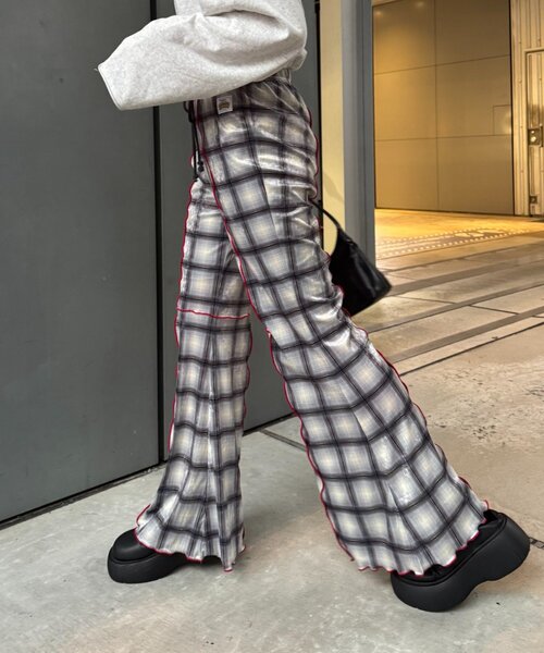 HELLO.SANFRANCISCO（ハローサンフランシスコ）の「★【HELLO.SANFRANCISCO/ハローサンフランシスコ】チェックメロー切り替えフレアパンツ（その他パンツ・レディース・ブルー/グレー/オレンジ/ベージュ・SMALL/MEDIUM）」の18枚目の写真