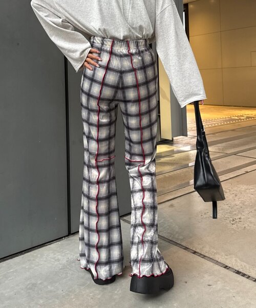HELLO.SANFRANCISCO（ハローサンフランシスコ）の「★【HELLO.SANFRANCISCO/ハローサンフランシスコ】チェックメロー切り替えフレアパンツ（その他パンツ・レディース・ブルー/グレー/オレンジ/ベージュ・SMALL/MEDIUM）」の8枚目の写真
