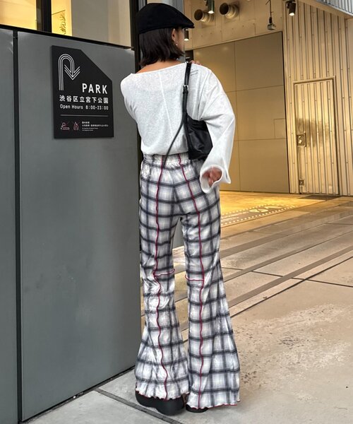 HELLO.SANFRANCISCO（ハローサンフランシスコ）の「★【HELLO.SANFRANCISCO/ハローサンフランシスコ】チェックメロー切り替えフレアパンツ（その他パンツ・レディース・ブルー/グレー/オレンジ/ベージュ・SMALL/MEDIUM）」の12枚目の写真