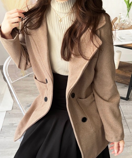 クラシカルな風合いで洗練された印象に！ ミドル丈ヘリンボーン柄