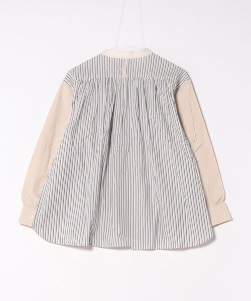 KRIFF MAYER Lady's Collection（クリフメイヤーレディースコレクション）の「異素材ミックス ストライプ バンドカラーシャツ / ノーカラー（綿100％・切替・体型カバー）（シャツ/ブラウス・レディース・サックスブルー/ブルー/オフホワイト/ネイビー・LARGE/MEDIUM）」の5枚目の写真