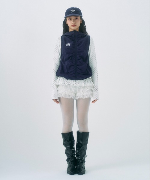 umbro×fekete】gathered hoodie vest / ギャザーフーディーベスト