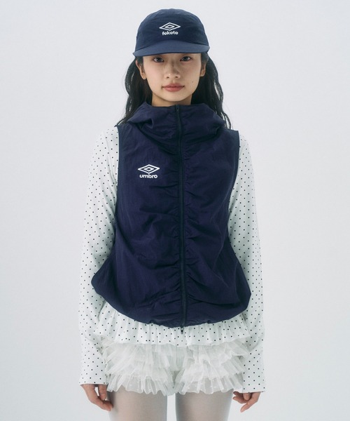 umbro×fekete gathered hoodie vest カーキ umbro×fekete】gathered hoodie vest / ギャザーフーディーベスト
